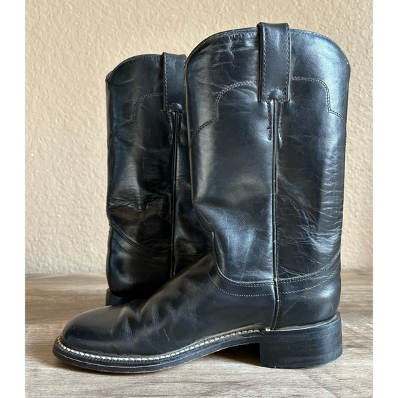 Tony Lama Black Leather Roper Boots Youth Size 4 - Picture 10 of 11